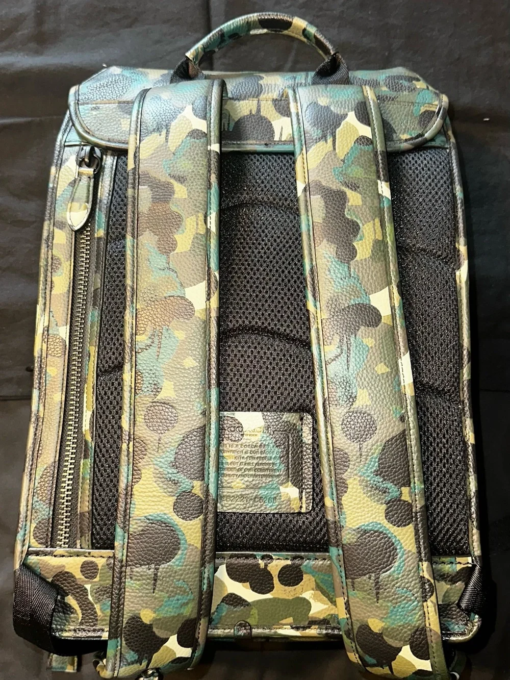 COACH League Green Camo Leather Backpack with Black Accents